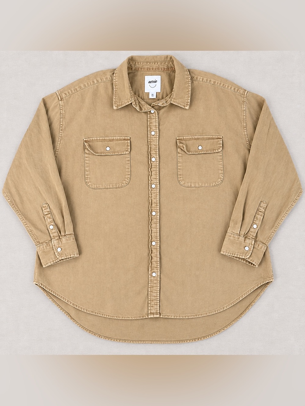 Aerie Utility Shirt Jacket Womens XL Tan Mustard Button Front Long Sleeve